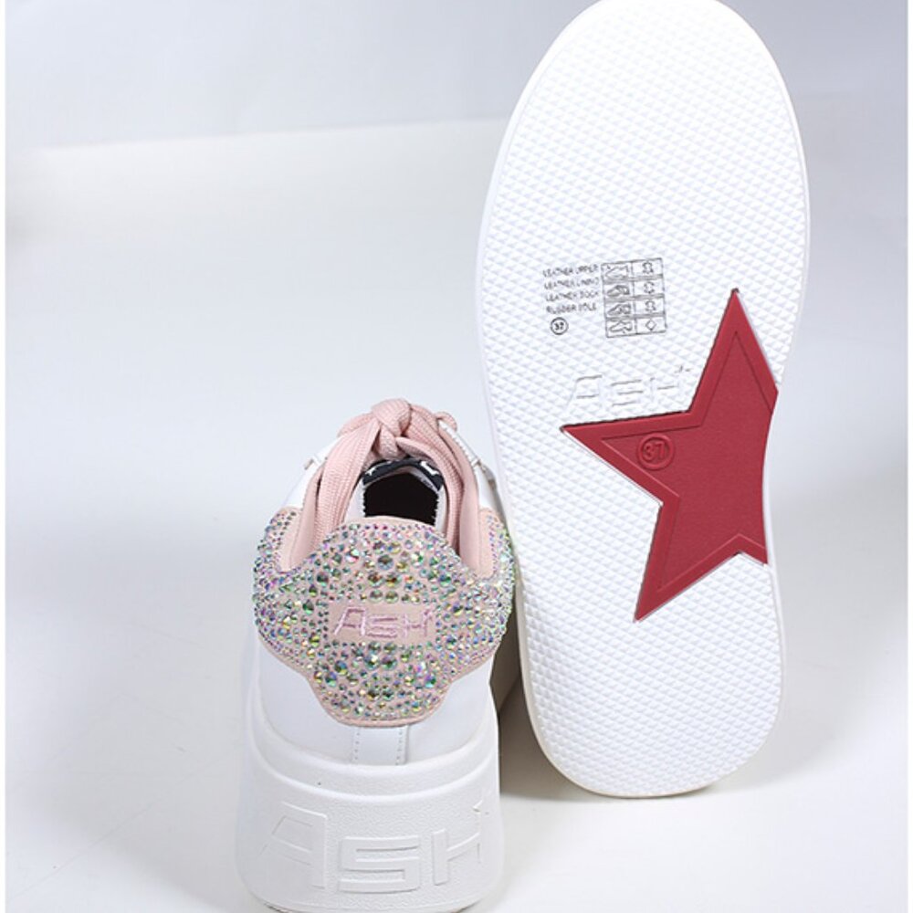 NEW ASH Leather Move Strass Platform Sneakers White/pink for women 7257mj4 - Picture 7 of 10